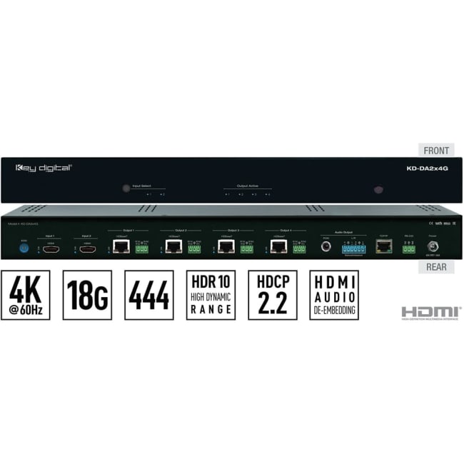 Key Digital KD-DA2x4G, 4K HDMI distribution amplifier & switcher