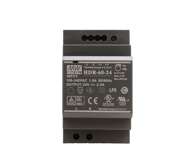 Mean Well HDR-60-24, DIN Rail 60 Watt 24V Power Supply