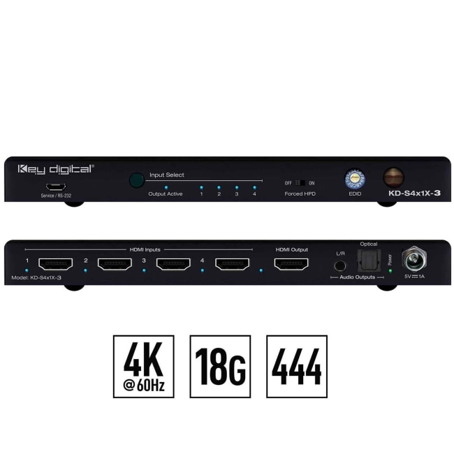 Key Digital KD-S4x1X-3, 4x1 4K HDMI switch