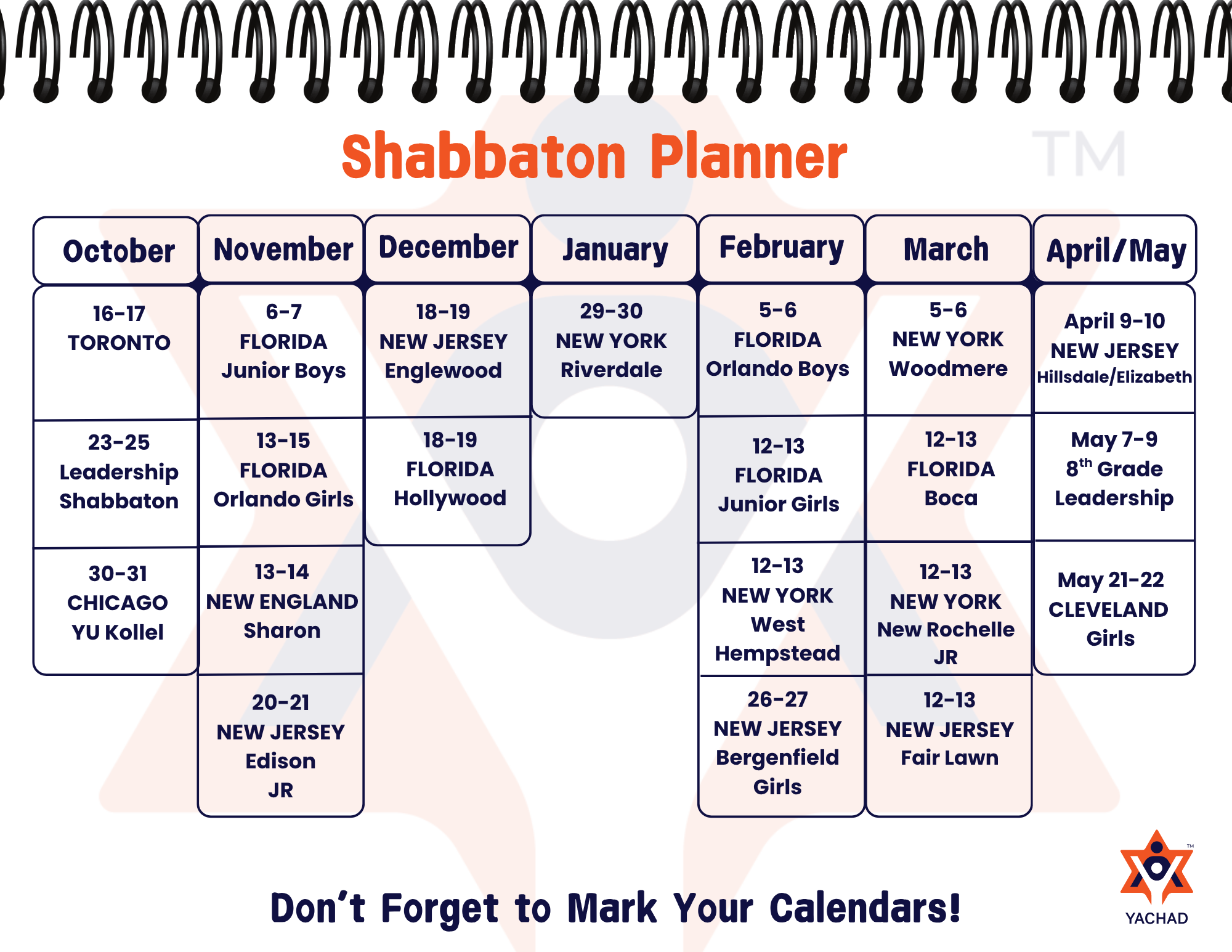 Shabbaton planner