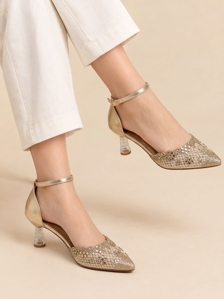 Golden Crystal Mesh Heelsa