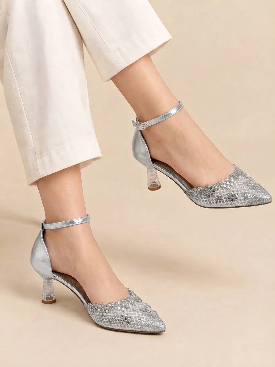 Silver Crystal Mesh Heelsa