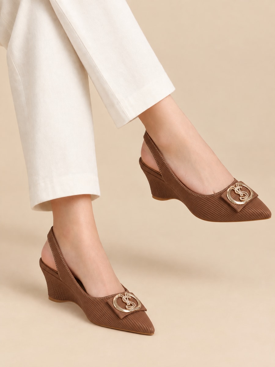 Elegant Brown Pointed-Toe Wedge Heels