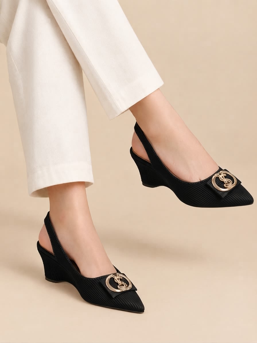 Elegant Black Pointed-Toe Wedge Heels