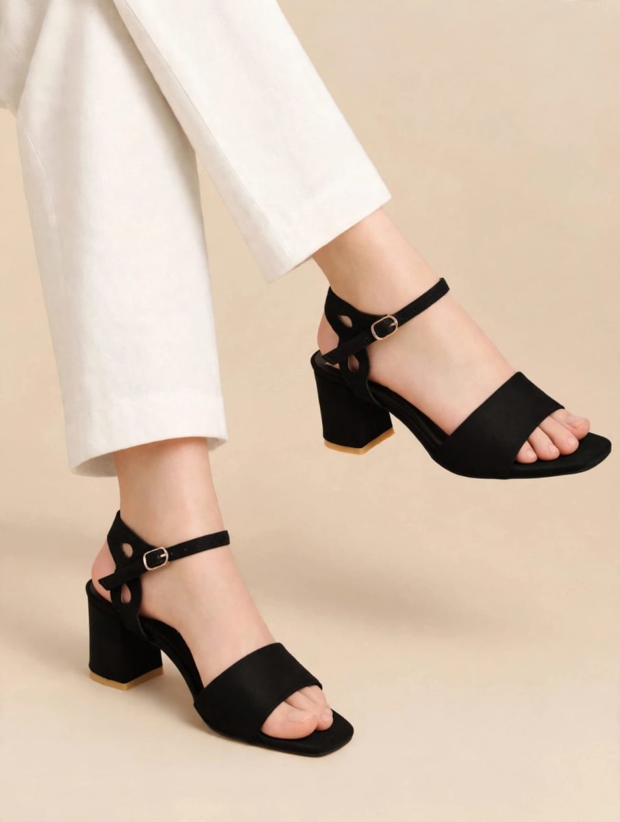 Classic Black Block Heel Sandals