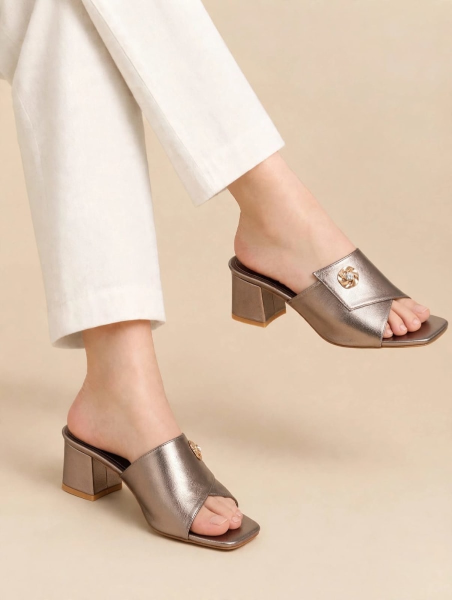 Luxe Metallic Block-Heel Mules