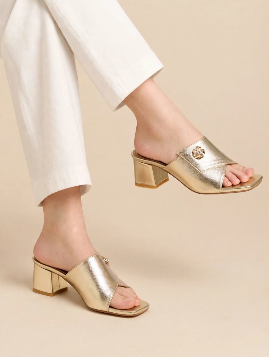 Luxe Metallic Block-Heel Mules