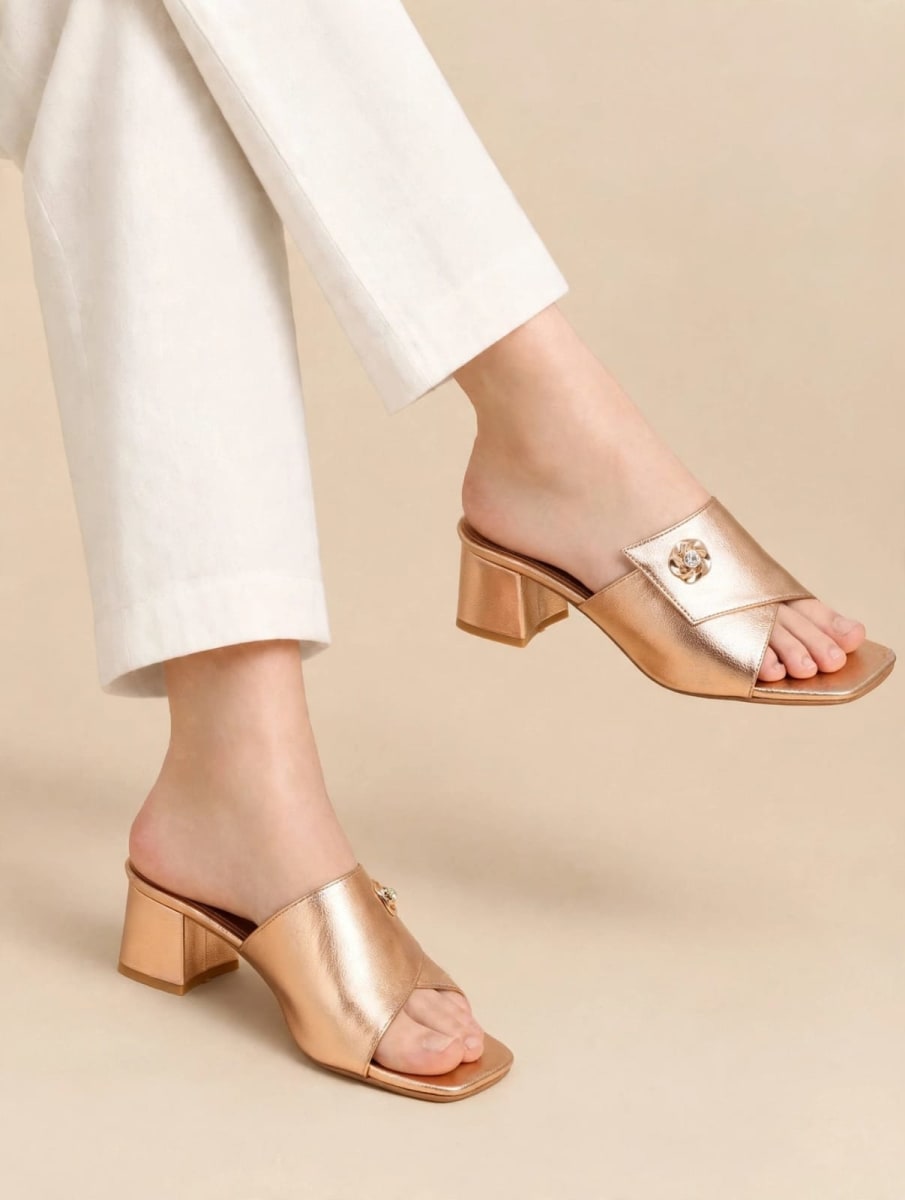 Luxe Metallic Block-Heel Mules