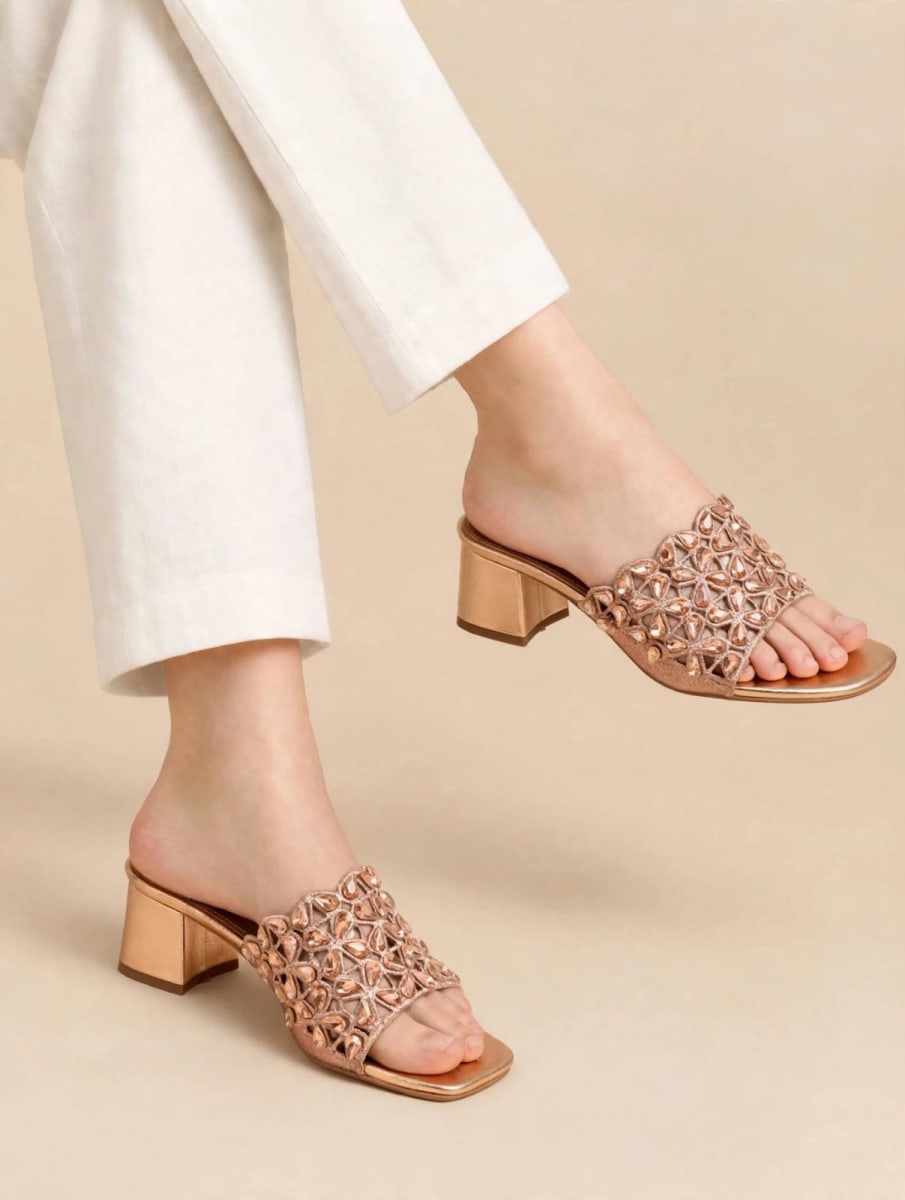 Rose‑Gold Blossom Heels