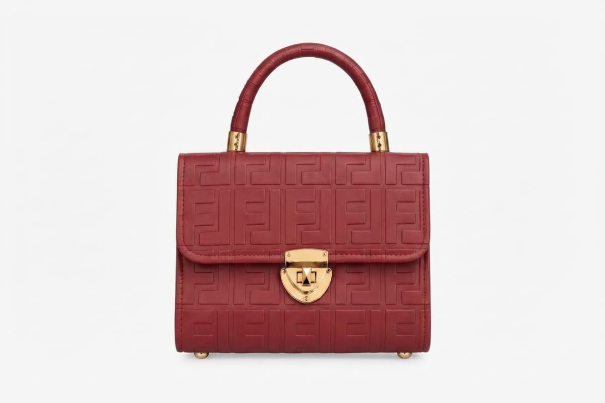 Deep Red Embossed Leather Top‑Handle Bag