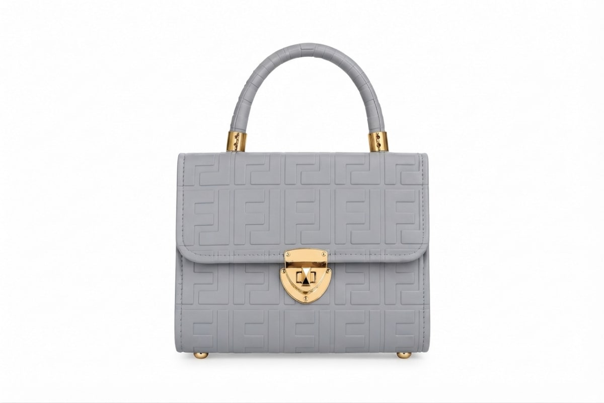 Dove Gray Embossed Leather Top‑Handle Bag