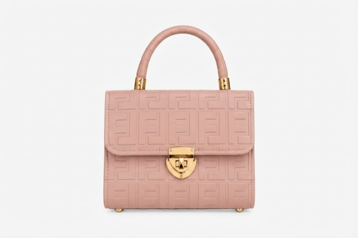 Blush Pink Embossed Leather Top‑Handle Bag