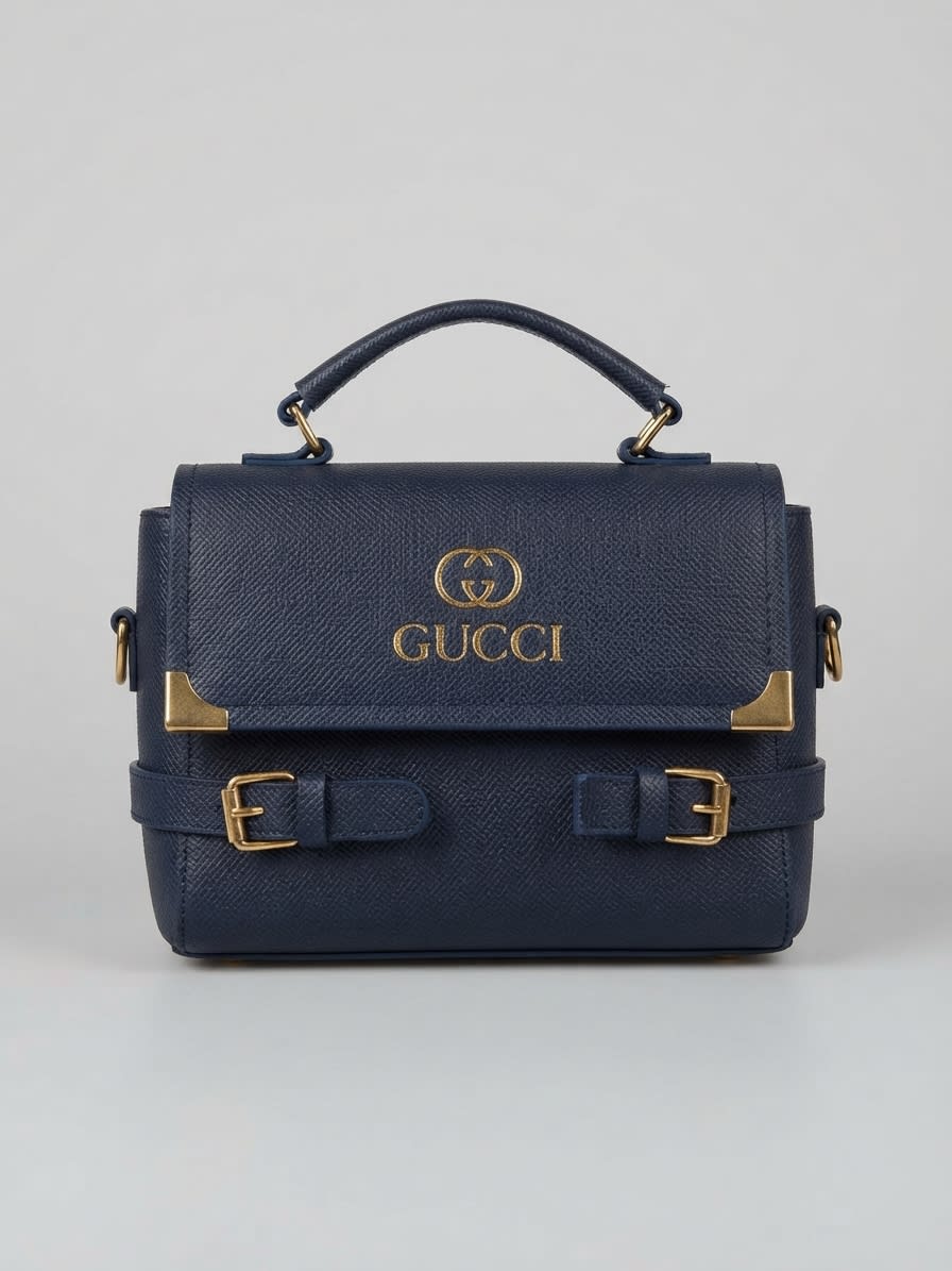 Deep Navy Blue Gucci Structured Leather Handbag