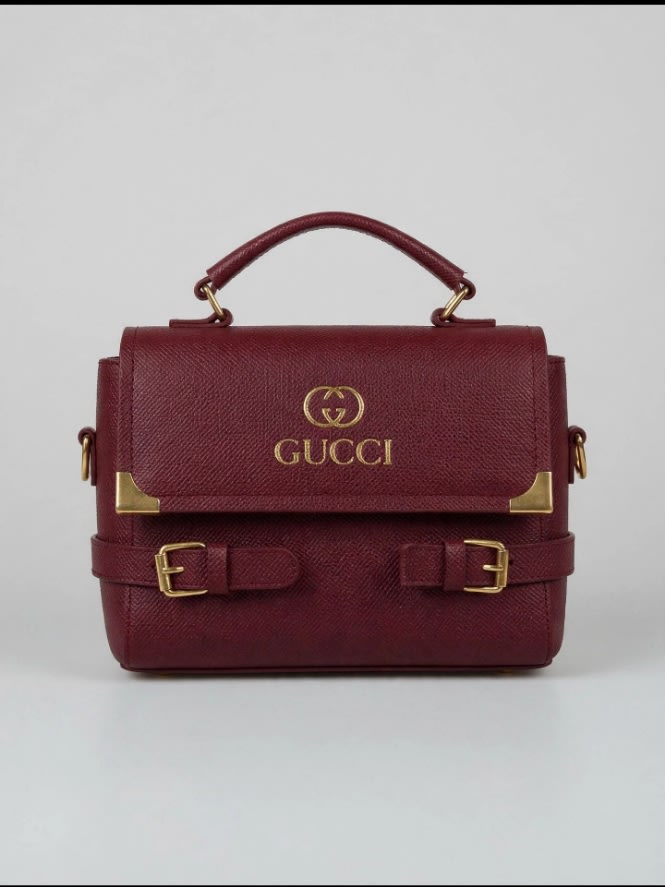 Deep Burgundy Gucci Structured Leather Handbag