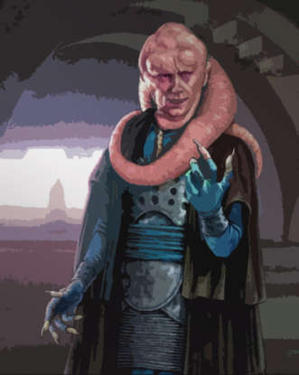 13. Who greets C-3PO with, "Die Wanna Wanga!"?