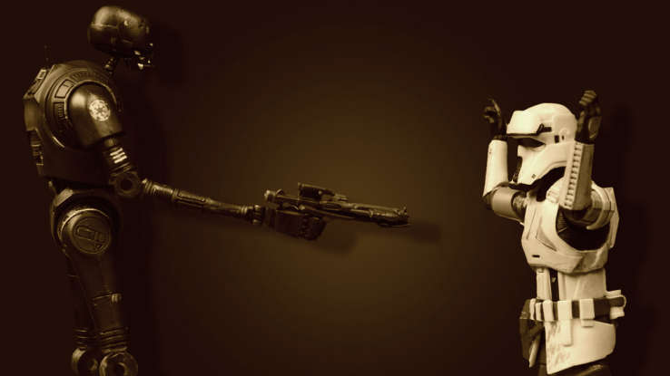 27. When Cassian asks Jyn about the blaster, K-2SO calls Jyn