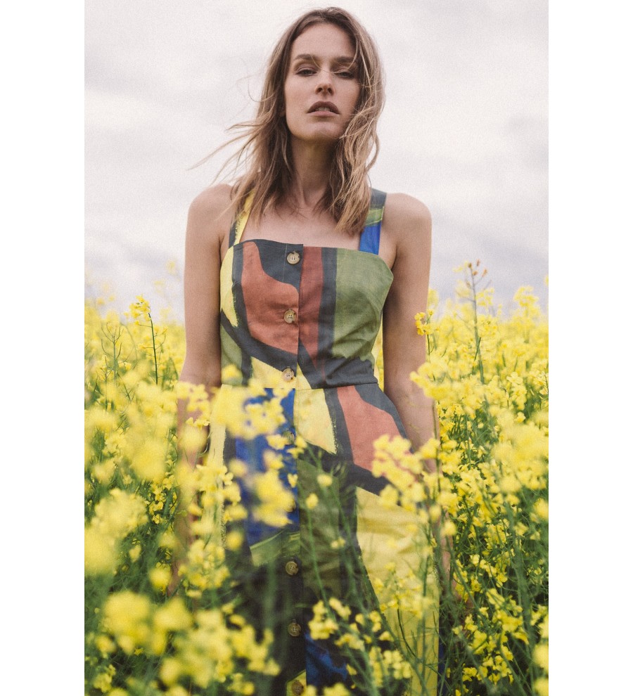 Abstract-Print Cotton Strap Dress Abstract-Print Cotton Strap Dress