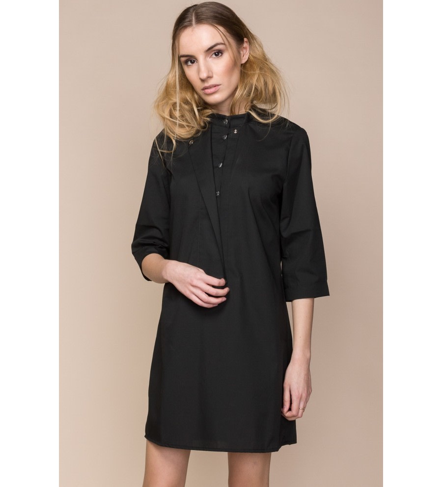 Black Poplin Mini Shirt Dress Black Poplin Mini Shirt Dress