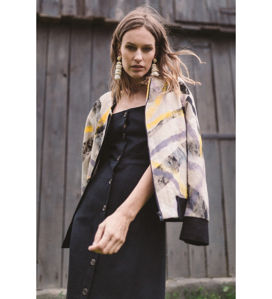 Hand-Printed Linen Bomber Jacket Hand-Printed Linen Bomber Jacket
