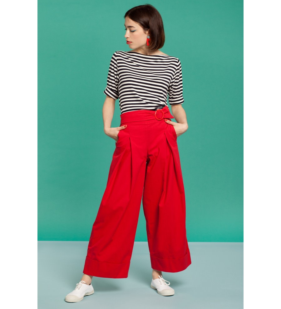 Red Belted Wide-Leg Trousers Red Belted Wide-Leg Trousers