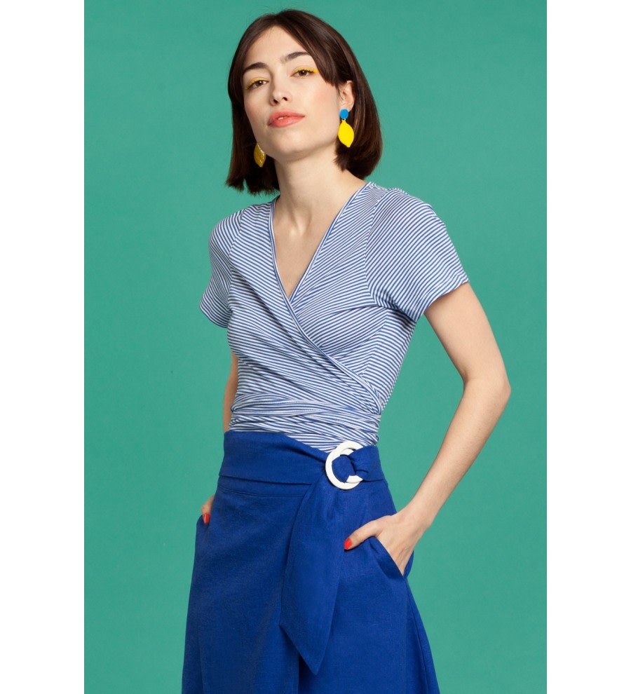 Rolling Striped Wrap Top Rolling Striped Wrap Top