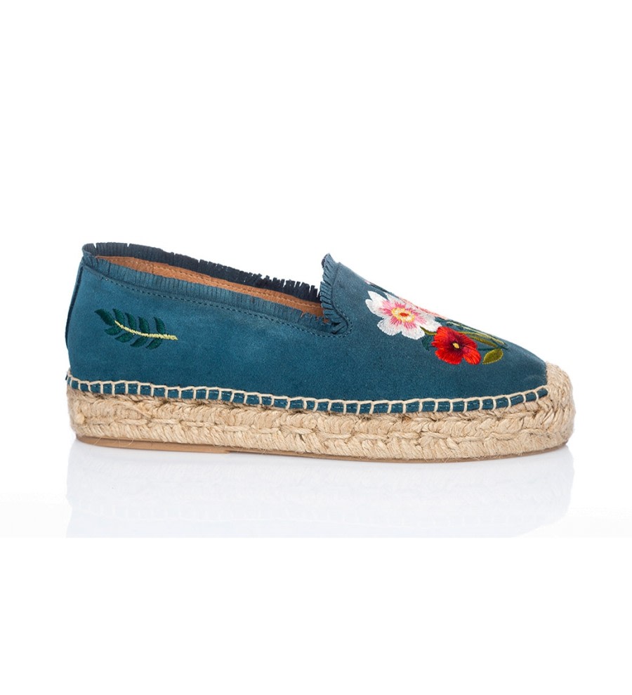 Blue Embroidered Suede Espadrilles Blue Embroidered Suede Espadrilles