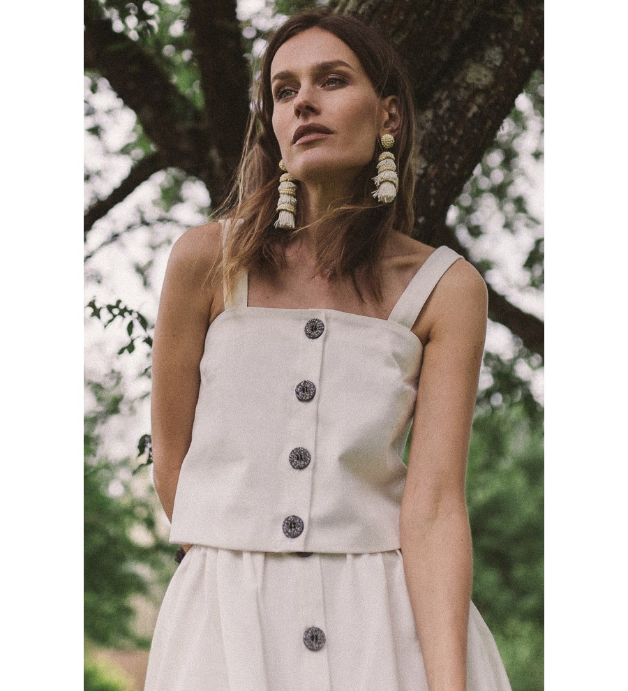 White Organic Denim Cropped Top White Organic Denim Cropped Top