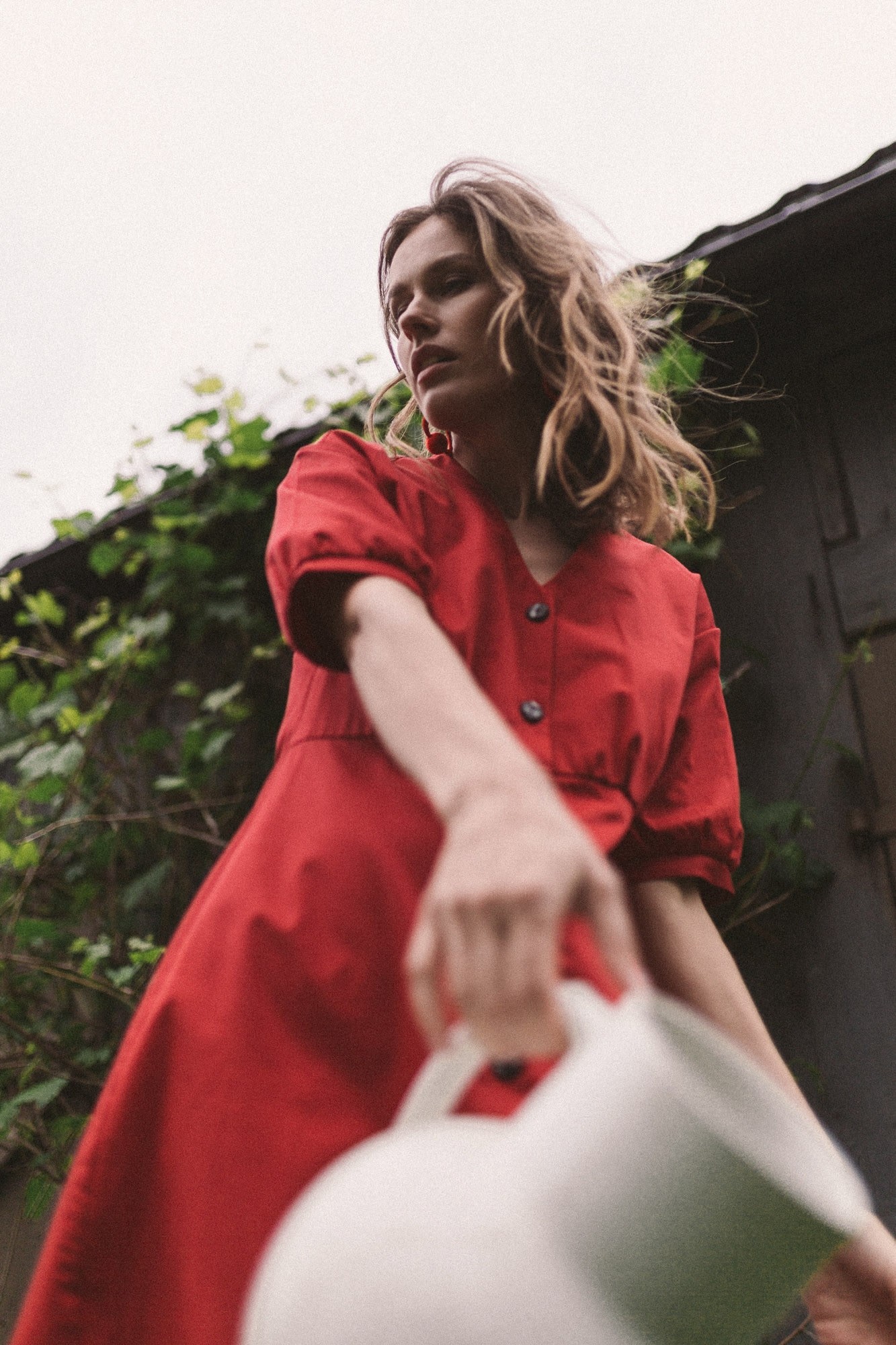 red cotton midi dress