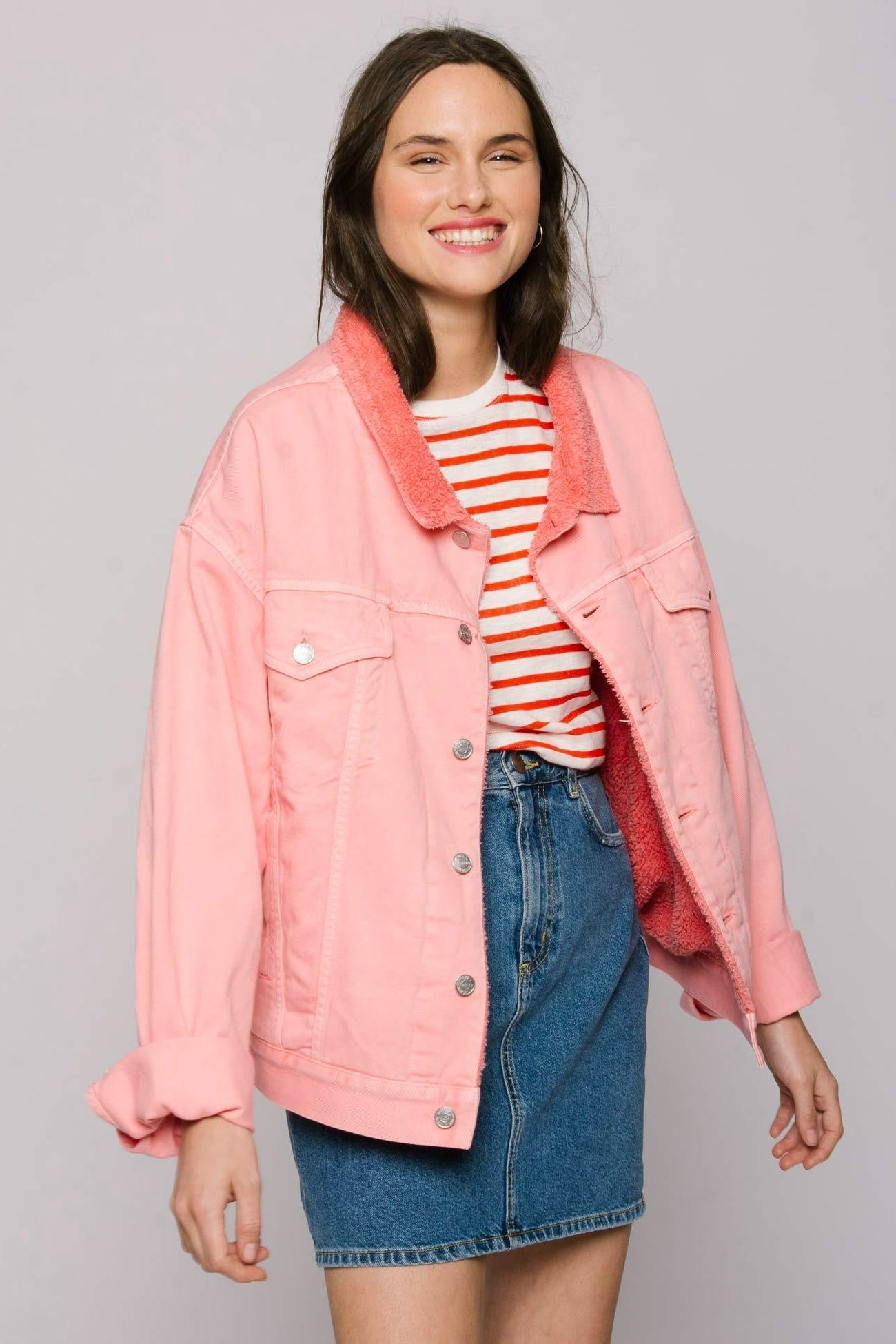 pink oversized denim jacket