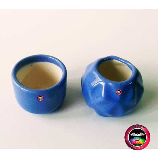 Macetas cerámica cilindro diamante mini azul frontal Neea Flora