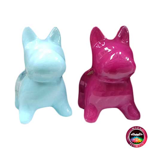 Matera cerámica animales perro 13x7x13cm perros azul claro y fucsia