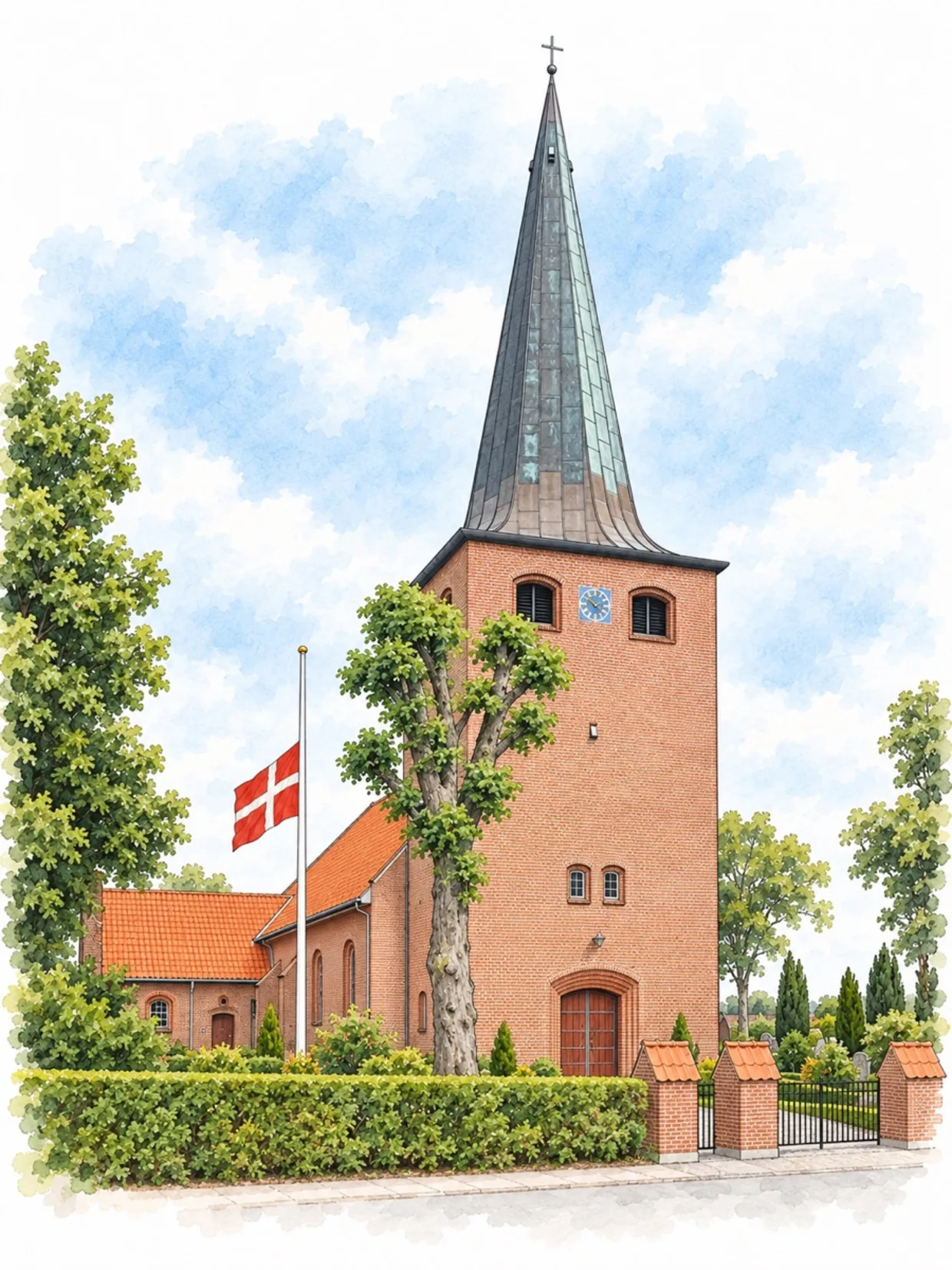 Brædstrup Kirke, stregtegning – Pallisby Begravelser