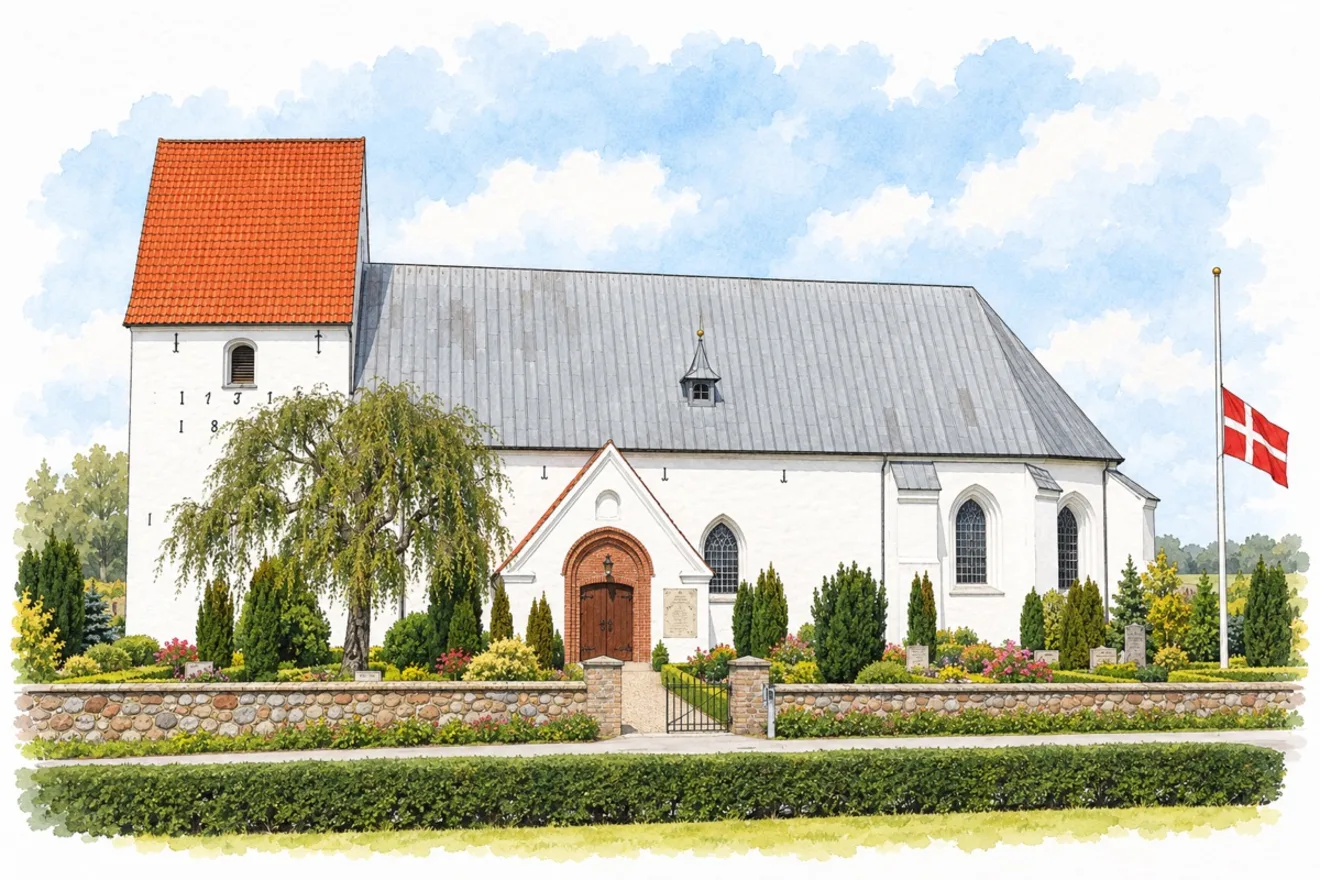 Stregtegning af Stouby Kirke