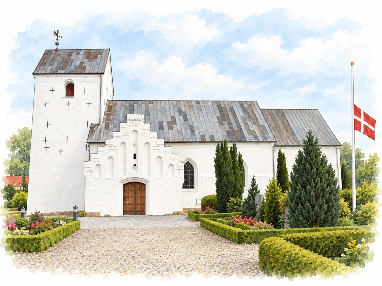 Stregtegning af Daugård Kirke