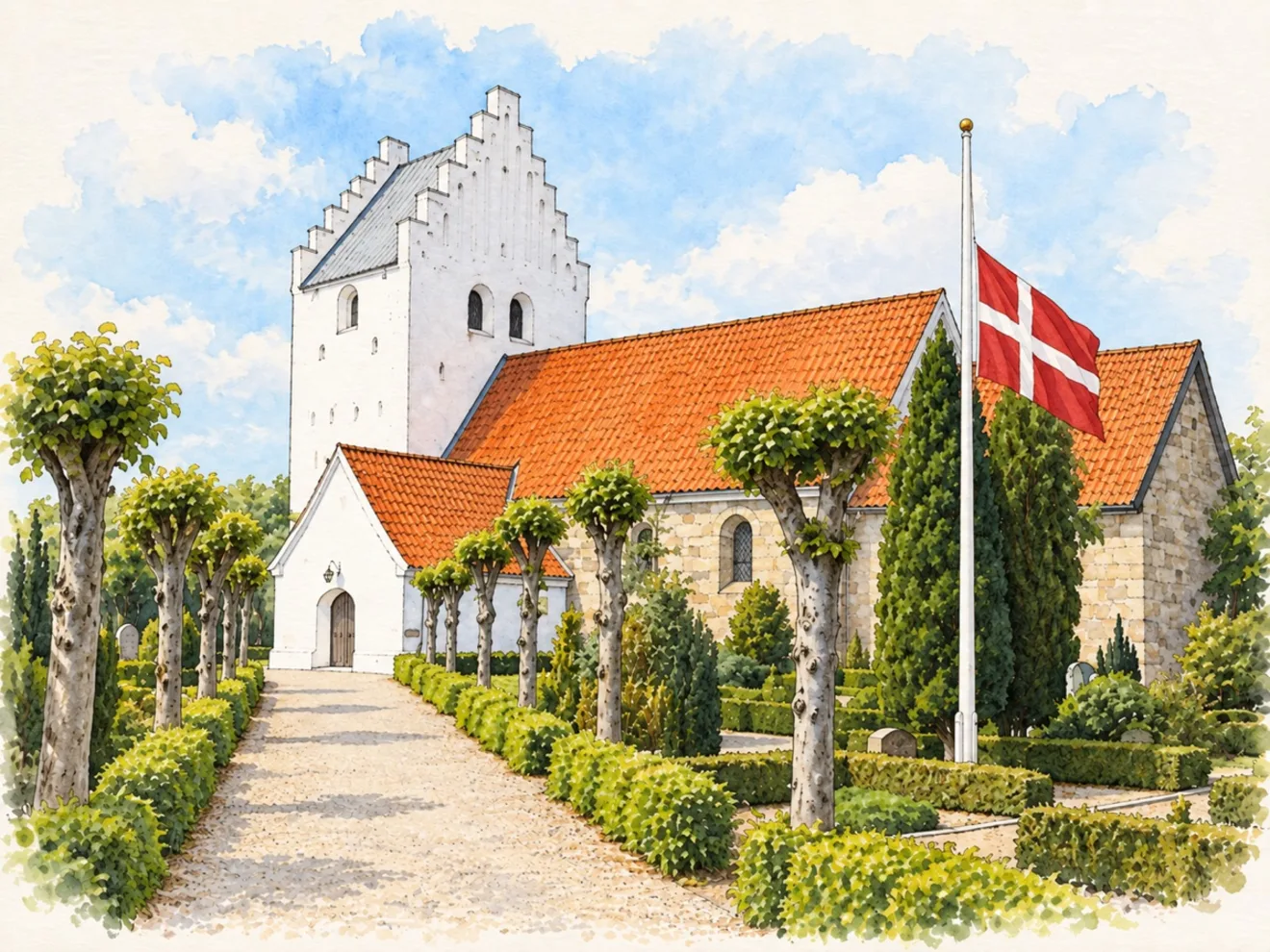 Stregtegning af Hundslund Kirke