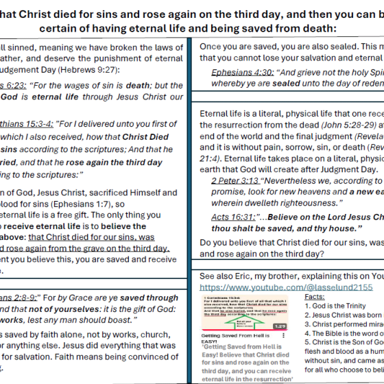Believe that Christ died for sins and rose again on the third day, and then you can be 100% certain of having eternal life and being saved from death: