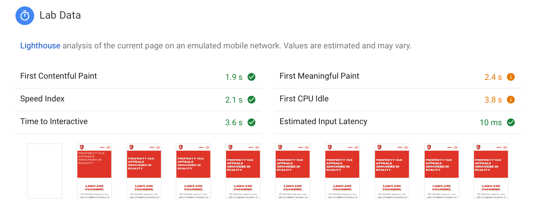 Screenshot of load times