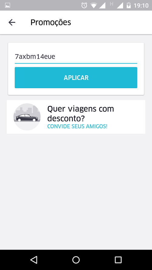 Para ativar codigo promocional Uber - passo 4