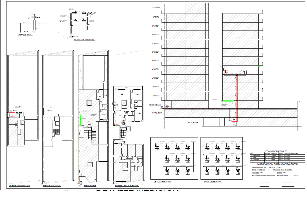 Plano de gas  de edificio de 12 pisos