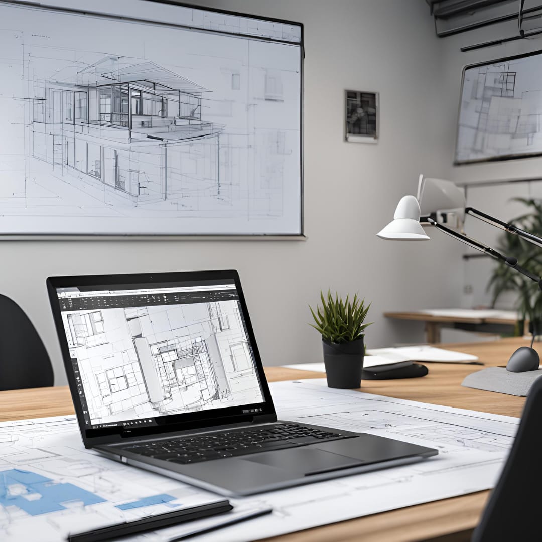 Computadora, pc con imagenes de arquitectura