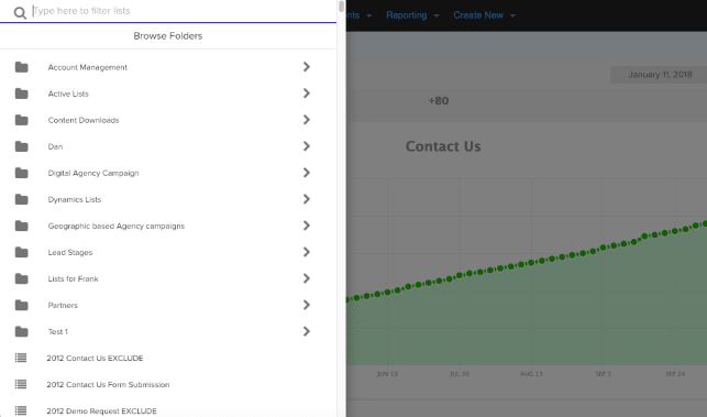 A Dropdown Menu of Available Lists in Net-Results