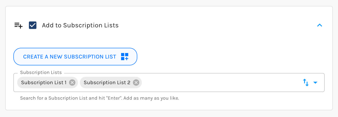 Add to Subscription Lists Action