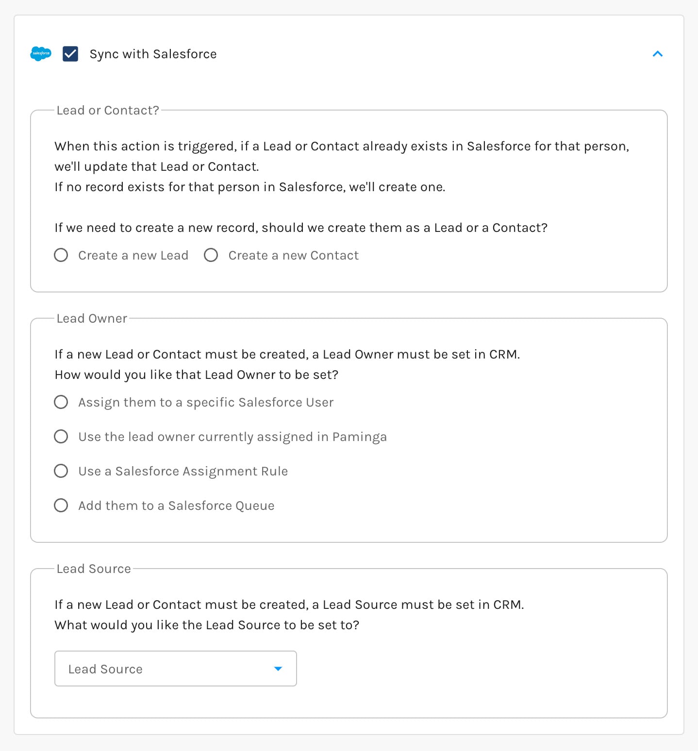Create Salesforce Lead or Contact Action