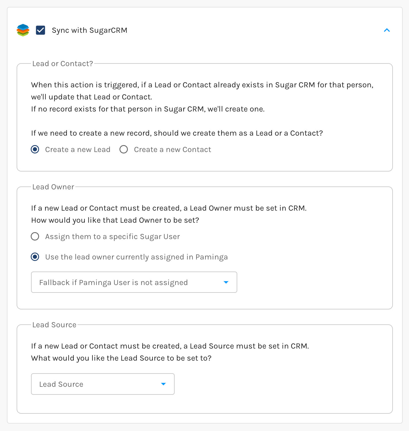 Sync with SugarCRM Action
