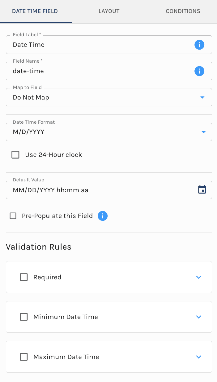 Date Time Element Settings
