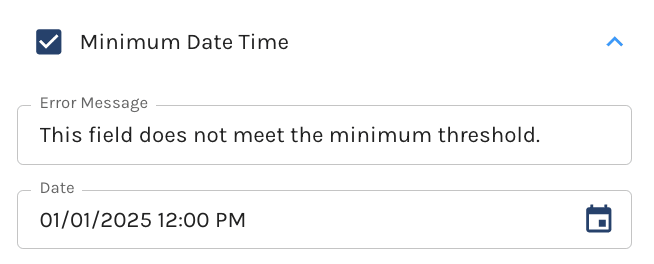 Minimum Date Time Message