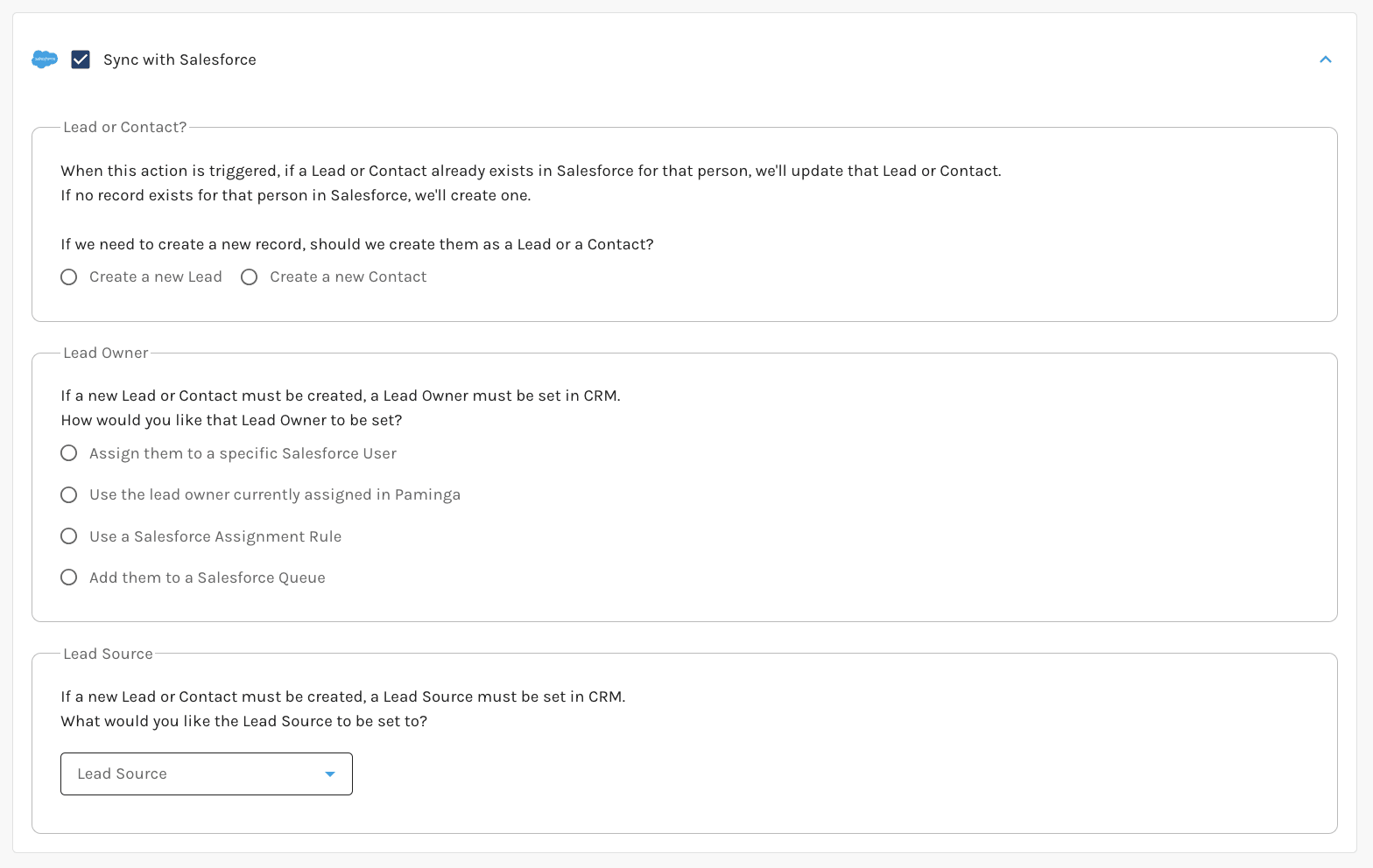 Salesforce Form Sync Settings
