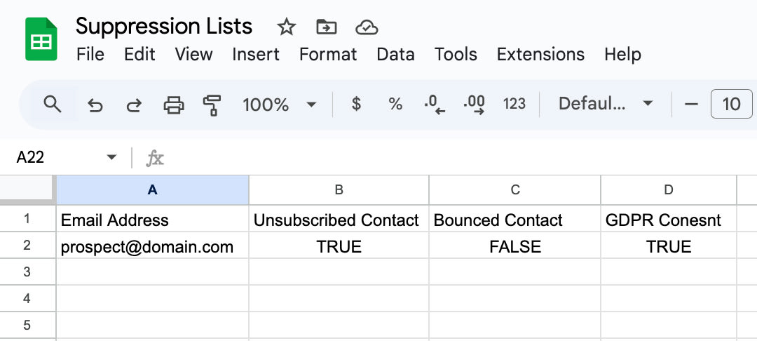 Sample Suppression List Spreadsheet