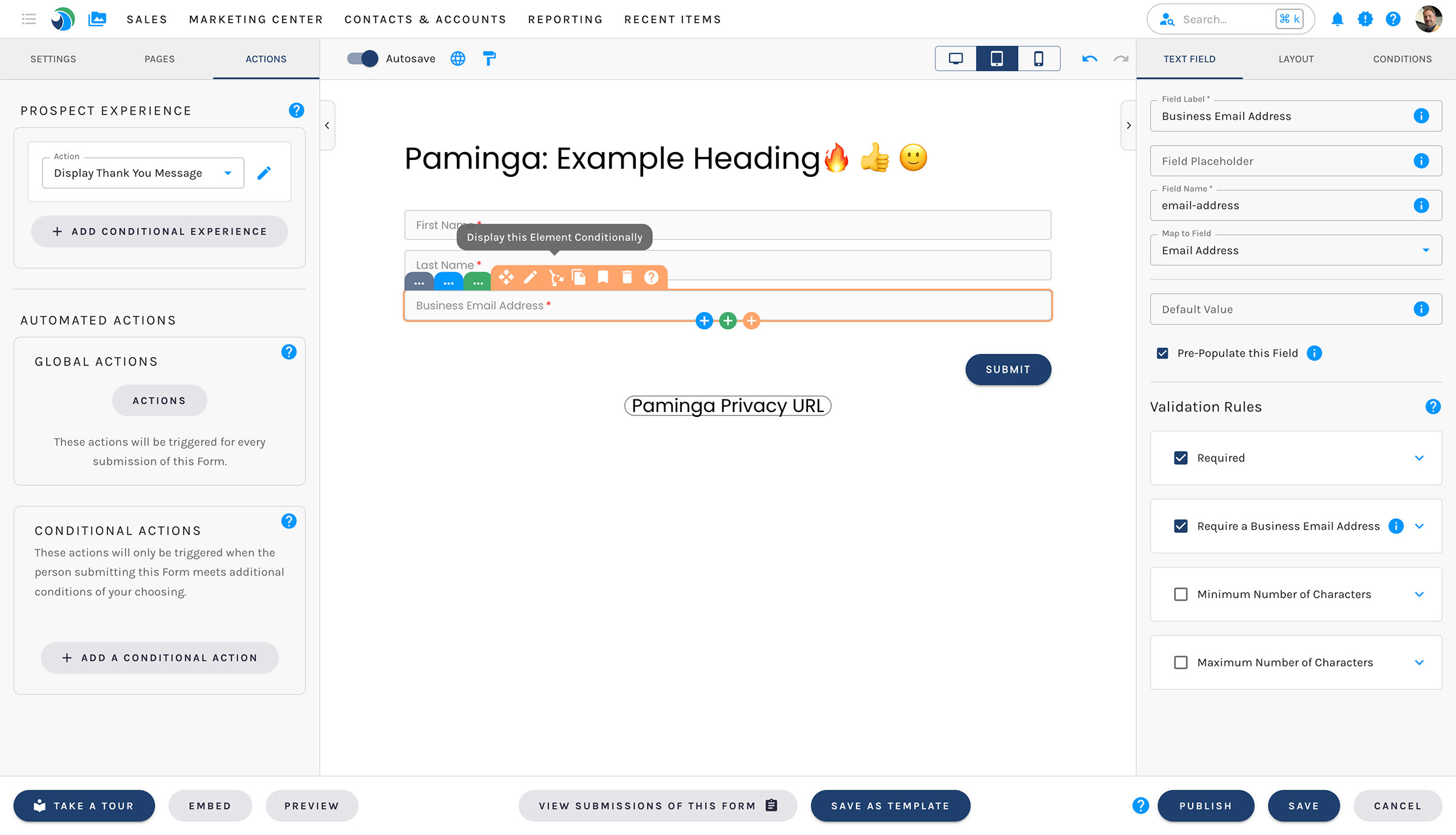 Paminga's Web Form Builder