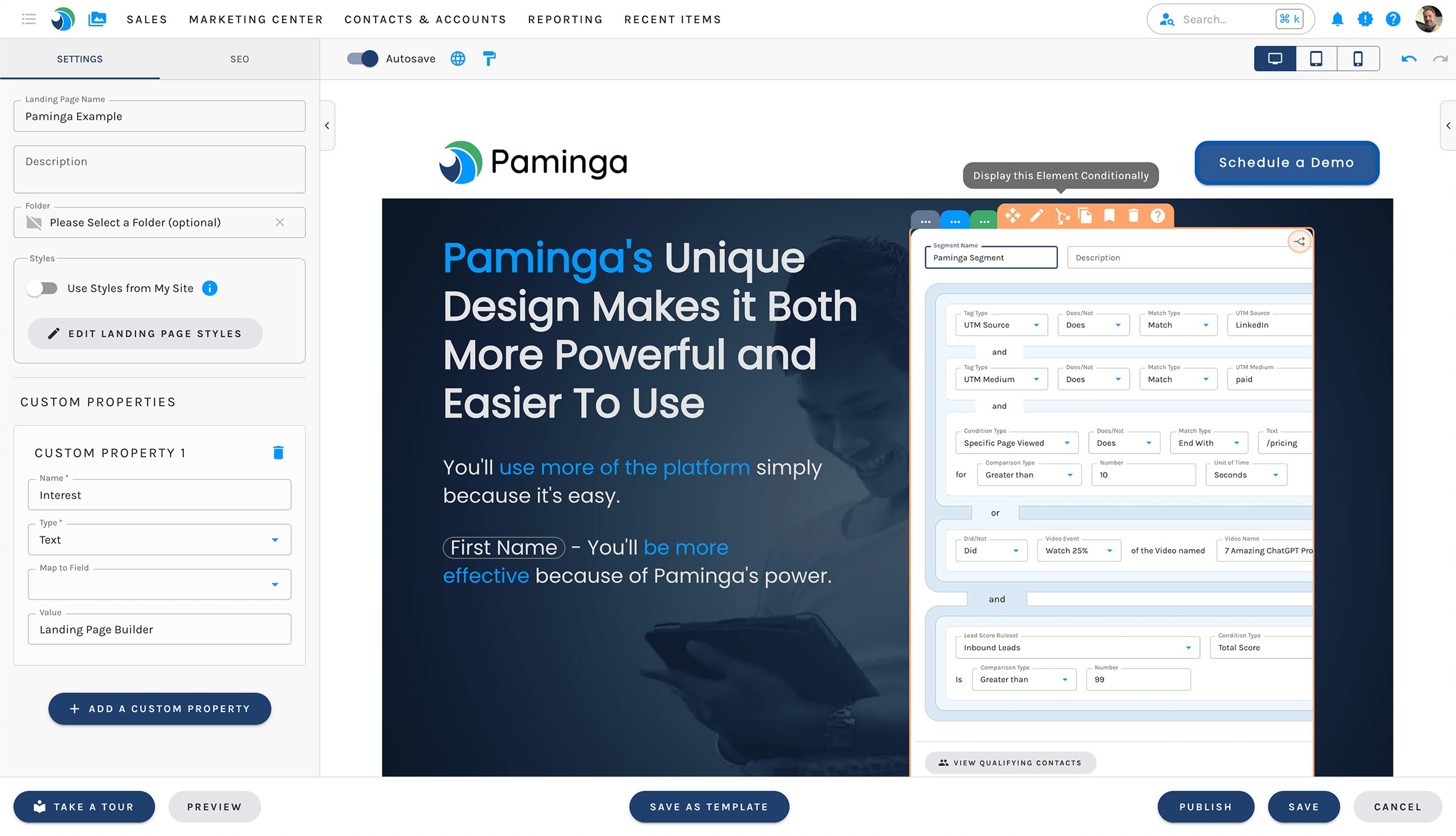 Paminga's Landing Page Builder
